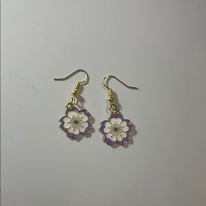 Purple and Gold Floral Earrings